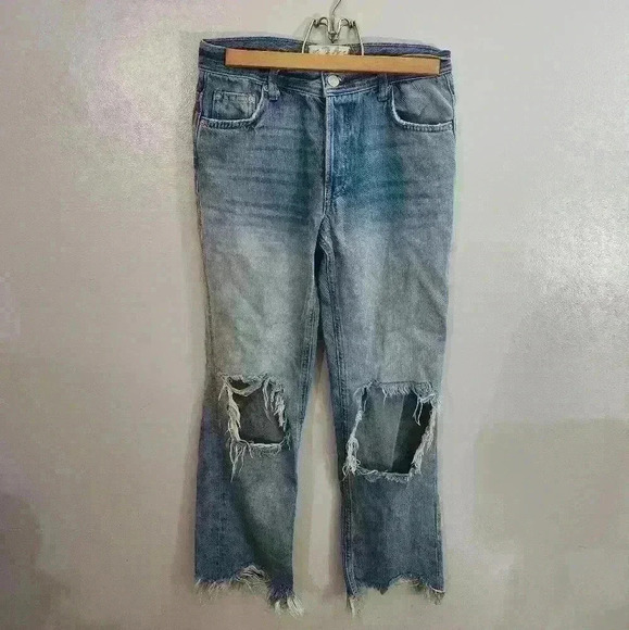 We The Free People Maggie Straight Jean Size 24 Light Stone Revolve Distress - Picture 1 of 10